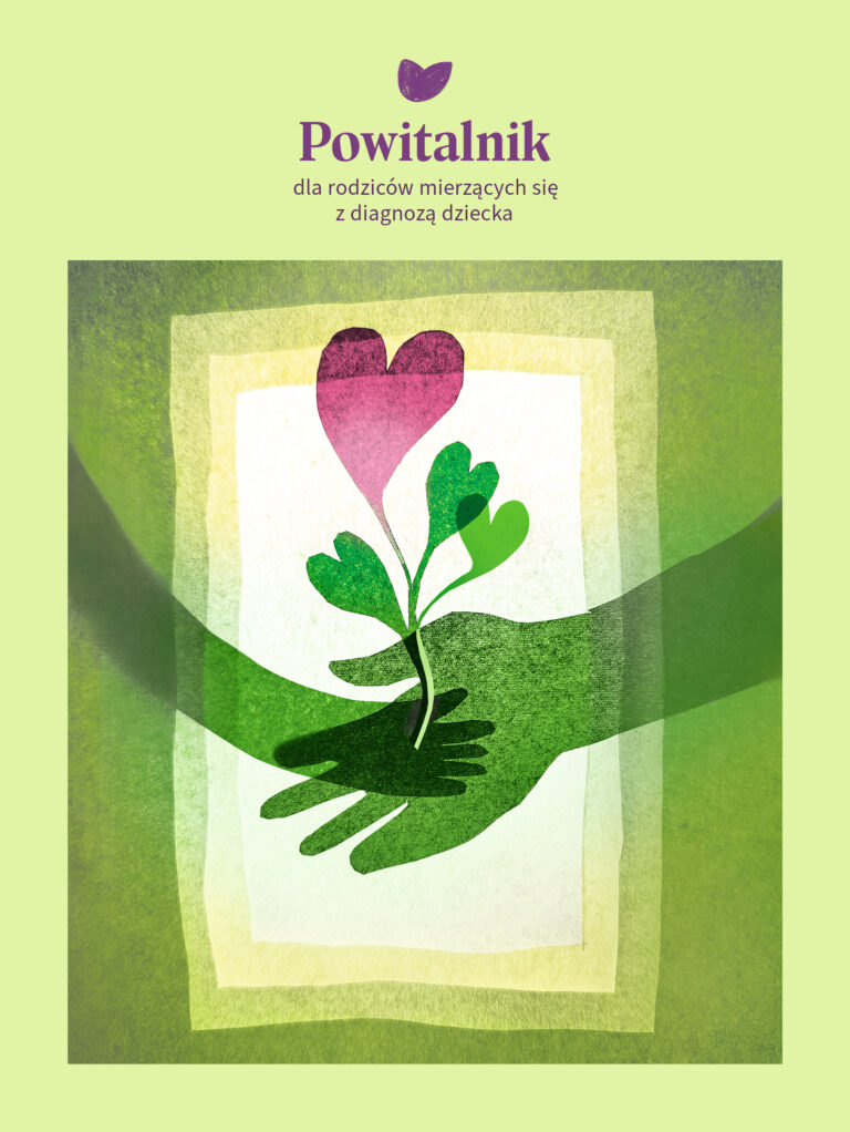 Okładka Powitalnika z logotypem i ilustracją dwóch dłoni, z których wyrasta kwiat w kształcie serca